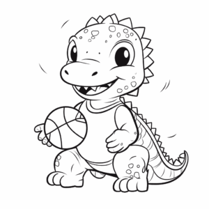 Dibujo de dinosaurio jugando al baloncesto para colorear