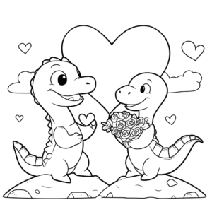 Dibujo de san valentín dinosaurio para colorear