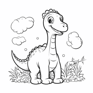 Dibujo de simpático dinosaurio braquiosaurio para colorear